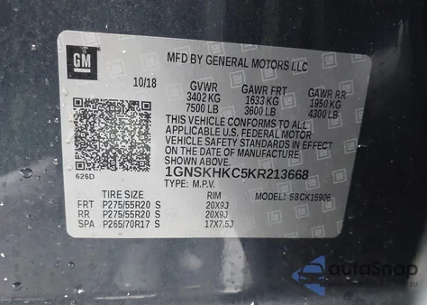 2019 Chevrolet Suburban Lt from USA, damaged, VIN 1GNSKHKC5KR213668